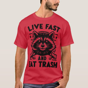 Camiseta Funny Raccoon Live Rápido Coma Praça de Gatos da R