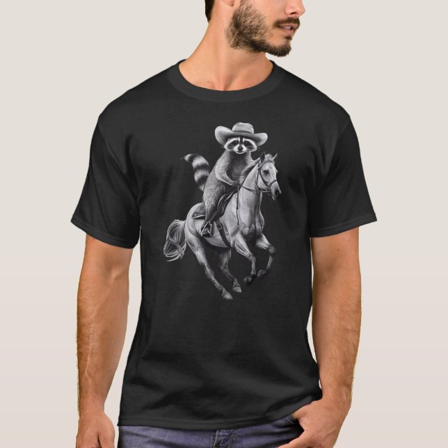 Camiseta Funny Raccoon Riding A Horse Funny Western (Frente)