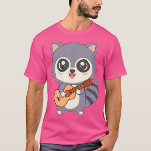 Camiseta Funny Raccoon Tocando Cartografia de Violão Acústi