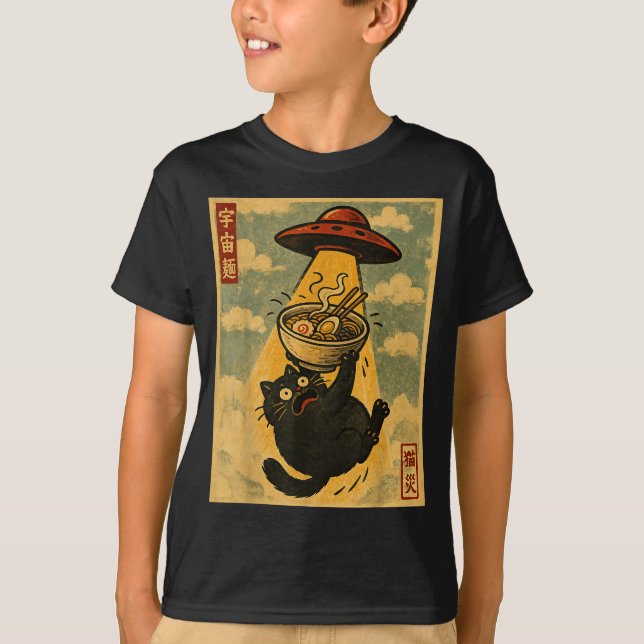 Camiseta Funny Ramen Cat Japanese Anime Ufo Men Women Teens (Frente)