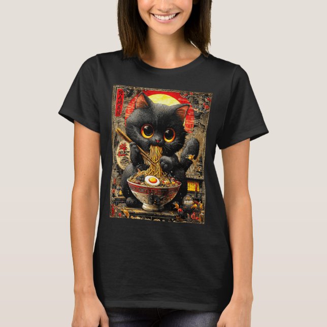 Camiseta Funny Ramen Cat Noodle Lovers Anime Otaku  (Frente)