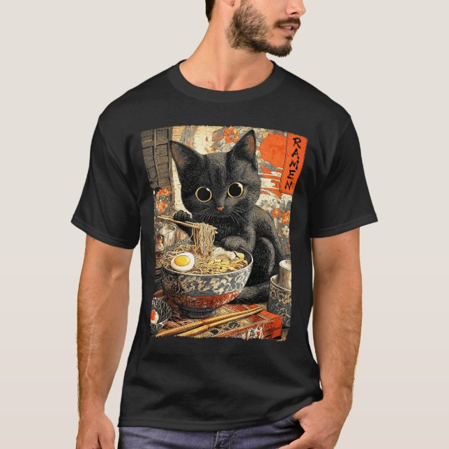 Camiseta Funny Ramen Cat Noodle Lovers Anime Otaku  (Frente)
