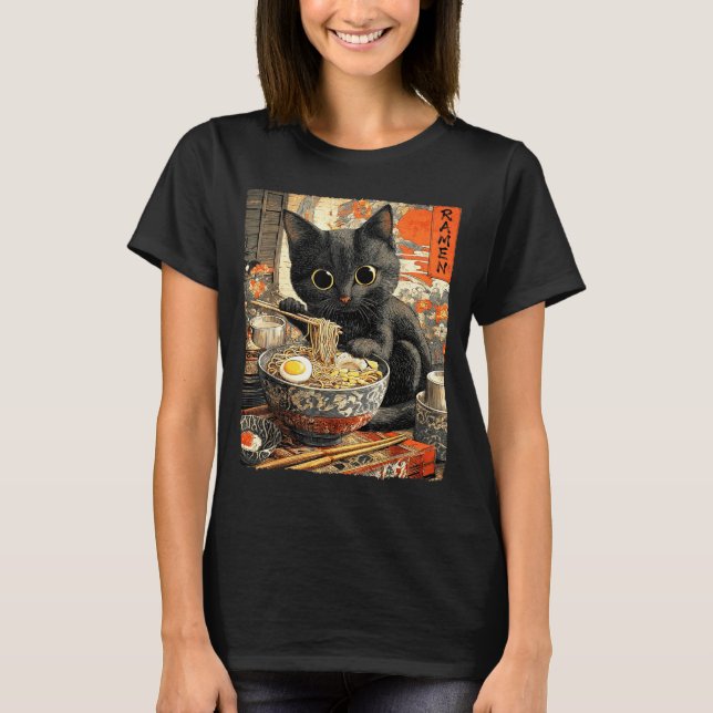 Camiseta Funny Ramen Cat Noodle Lovers Anime Otaku  (Frente)