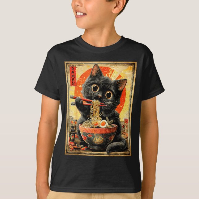 Camiseta Funny Ramen Cat Noodle Lovers Anime Otaku  (Frente)