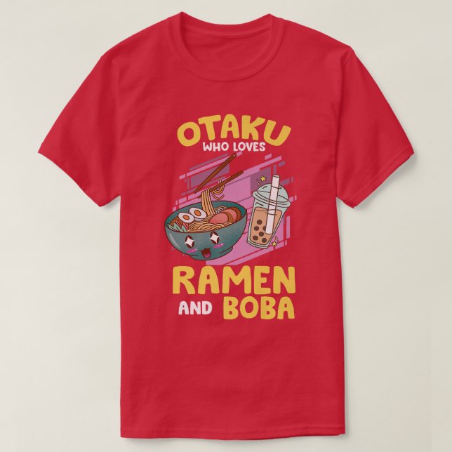 Camiseta Funny Ramen e Boba Lover - Kawaii Bubble Tea Ram (Frente do Design)