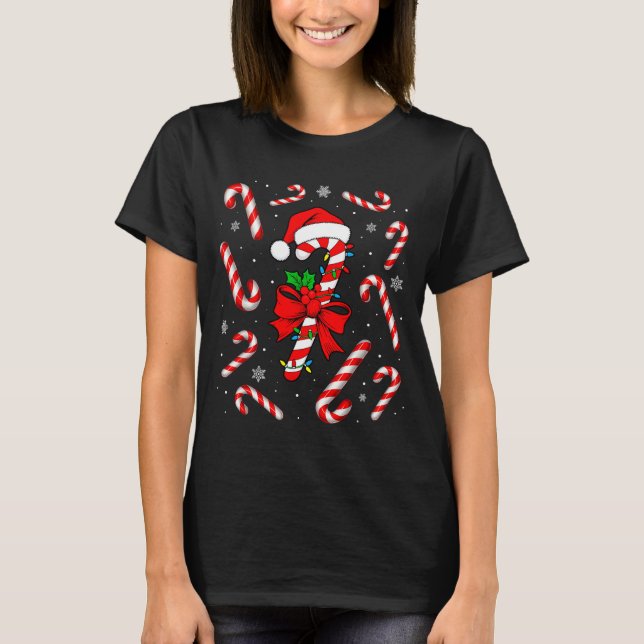 Camiseta Funny Red And White Candy Cane Xmas Lights Santa C (Frente)
