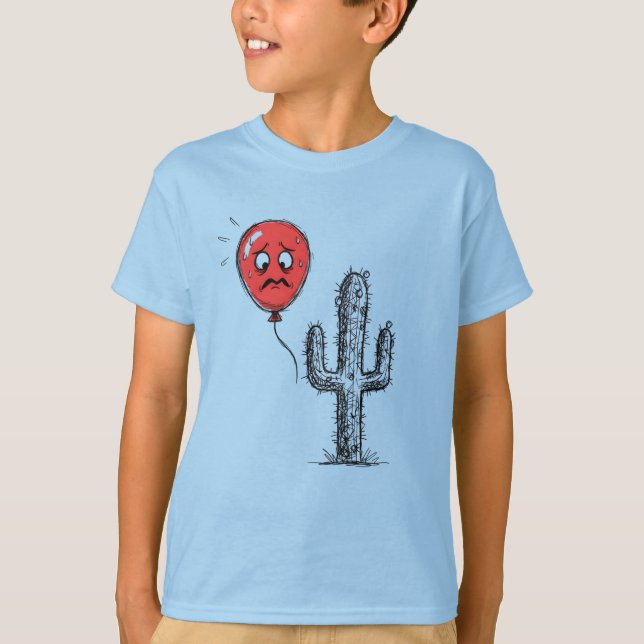 Camiseta Funny Red Balloon Floating Near Prickly Cactus (Frente)