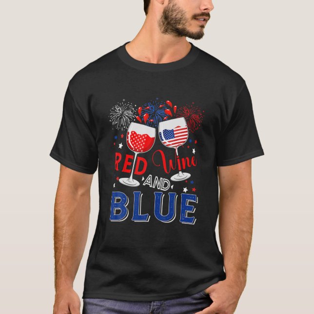 Camiseta Funny Red Blue Wine Drinking Wine Lover Firework 4 (Frente)