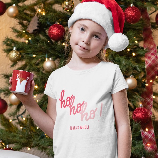 Camiseta Funny Red Pink Hohoho Joyeux Noel Typography (Criador carregado)