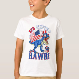 Camiseta Funny Red White & Rawr T Rex USA Flag 4 De Julho