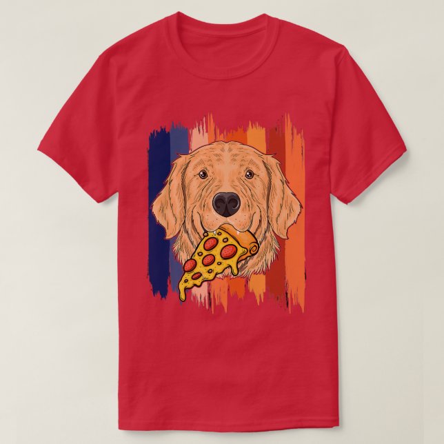 Camiseta Funny Retriever Dog Face With Pizza Golden Retriev (Frente do Design)