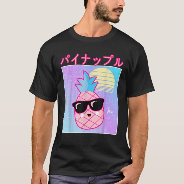 Camiseta Funny Retro 90 Japonês Kawaii Pineapple com Sun (Frente)