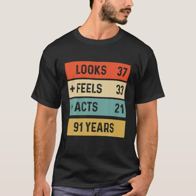 Camiseta Funny Retro 91Ruas Aniversário De 91 Anos Nascer E (Frente)