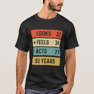 Camiseta Funny Retro 92º Aniversário Nascer De 92 Anos Em