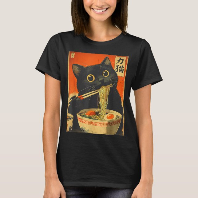Camiseta Funny Retro Anime Cat Ramen Japanese Cat Graphic A (Frente)