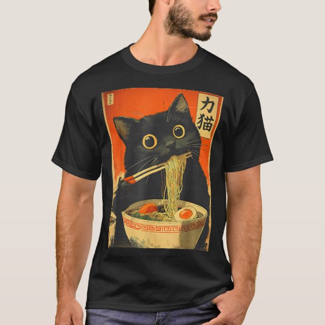 Camiseta Funny Retro Anime Cat Ramen Japanese Cat Graphic A (Frente)