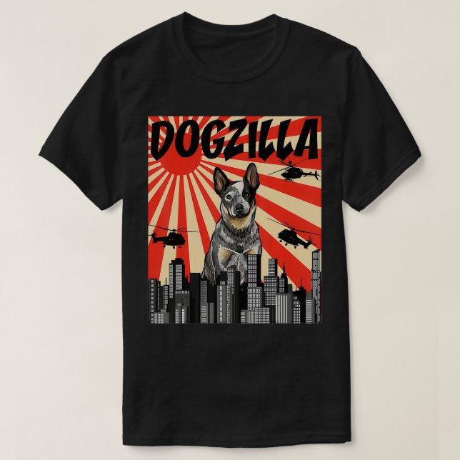 Camiseta Funny Retro Japanese Dogzilla Australian Cattle Do (Frente do Design)