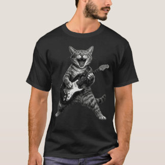 Camiseta Funny Rock and Roll Cat Playing Electric Guitar