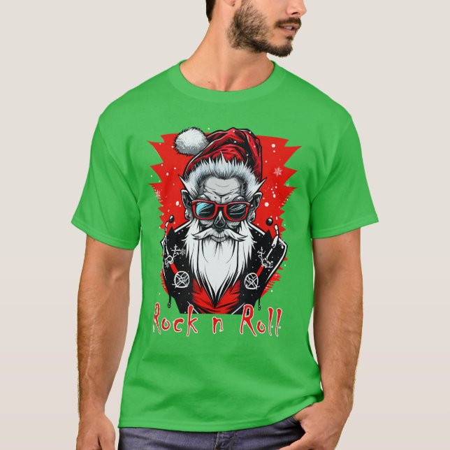 Camiseta Funny Rock n Roll Punk Papai Noel Rocker Christma (Frente)