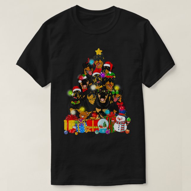 Camiseta Funny Rottweiler Christmas Tree Lights Gift Dog Lo (Frente do Design)