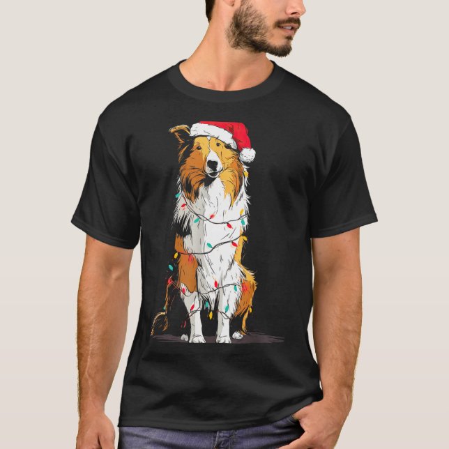 Camiseta Funny Rough Collie Christmas Graphics Dog Lights L (Frente)