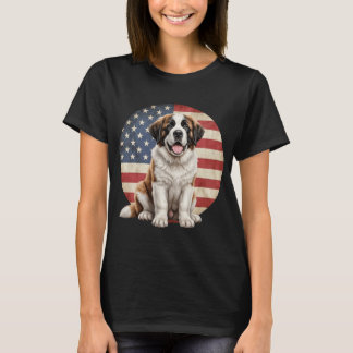 Camiseta Funny Saint Bernard Dog American Flag 