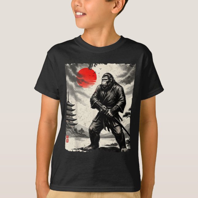 Camiseta Funny Samurai Bigfoot Japanese Art Graphic Tee Ani (Frente)