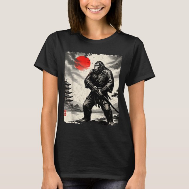 Camiseta Funny Samurai Bigfoot Japanese Art Graphic Tee Ani (Frente)