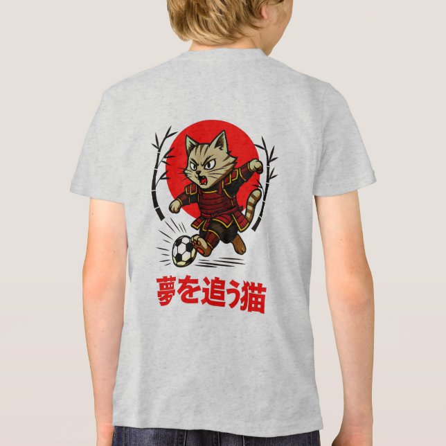 Camiseta Funny Samurai Cat Soccer - Gift for Anime & Sports (Verso)