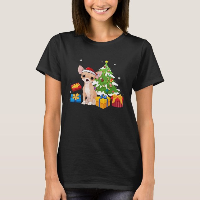 Camiseta Funny Santa Chihuahua Dog Christmas Tree Gifts Xma (Frente)