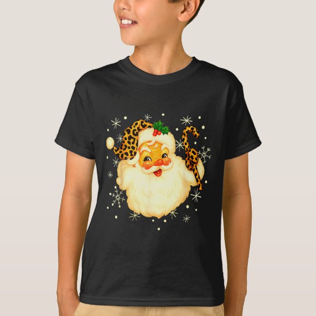 Camiseta Funny Santa Claus Face Christmas Xmas Leopard Sant (Frente)