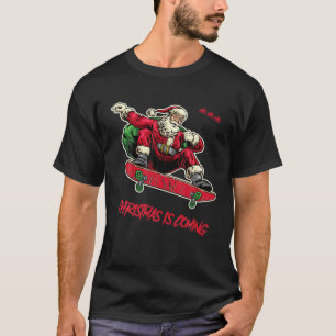 Camiseta Funny Santa Claus Gives Gifts By Skateboard