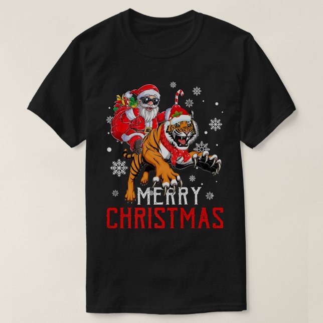 Camiseta Funny Santa Claus Riding Tiger Xmas Holiday Men Bo (Frente do Design)