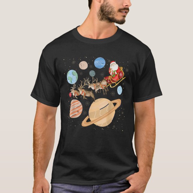 Camiseta Funny Santa Claus Sleigh Solar System Planet (Frente)