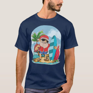 Camiseta Funny Santa Claus surfando Verão Natal Havaiano