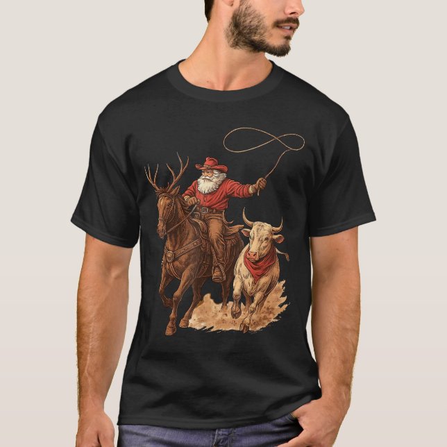 Camiseta Funny Santa Cowboy Rodeo Reindeer Western Horse Ro (Frente)