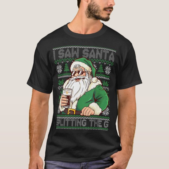 Camiseta Funny Santa Drinking Beer Splitting G Christmas Ad (Frente)