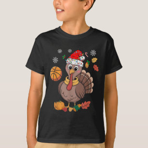Camiseta Funny Santa Hat Turquia Feliz de basquete Thanksma