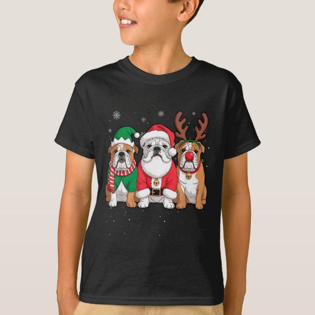 Camiseta Funny Santa Reindeer English Bulldog Dog Women Men (Frente)