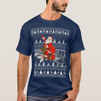 Camiseta Funny Santa Riding Great White Shark Ugly Christma
