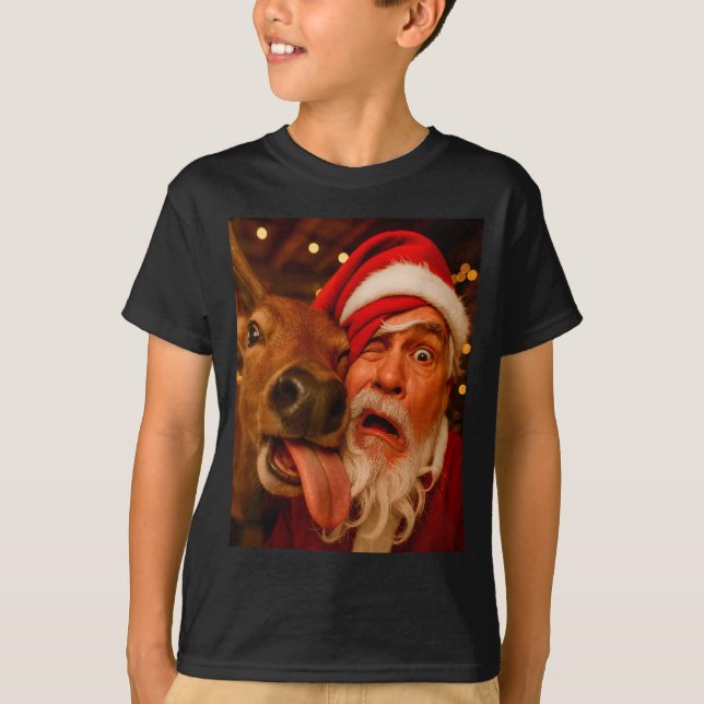 Camiseta Funny Santa Selfie Reindeer Men Women Kids Christm (Frente)