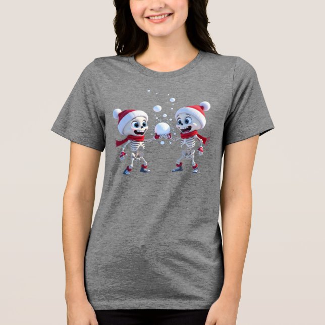 Camiseta Funny Santa Skeletons Having a Snowball Fight  (Frente)