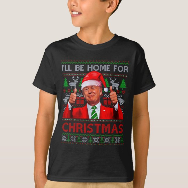 Camiseta Funny Santa Trump Ill Be Home For Christmas  (Frente)