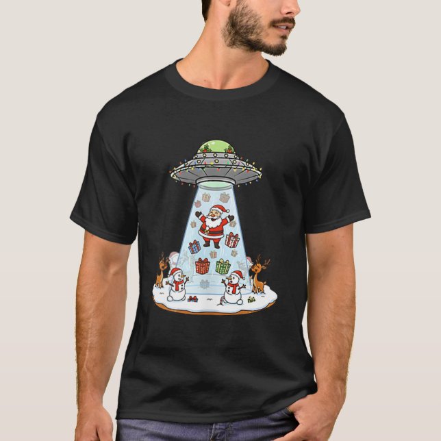 Camiseta Funny Santa Ufo Delivery Happy Reindeer Snowman Ch (Frente)