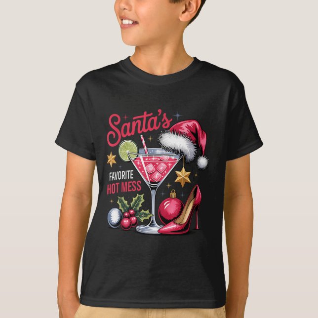 Camiseta Funny Santa's Favorite Hot Mess Tail Lovers Merry  (Frente)