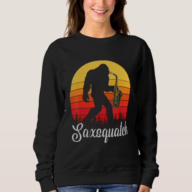 Camiseta Funny Saxophone Design, Saxsquatch, Sci-Fi Woodwin (Frente)