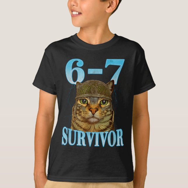 Camiseta Funny Saying 67 Cats Tummy Ache Survivor Cat Meme  (Frente)