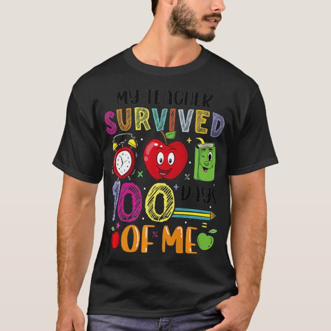 Camiseta Funny School Graphic My Teacher Survived 100 Days  (Frente)