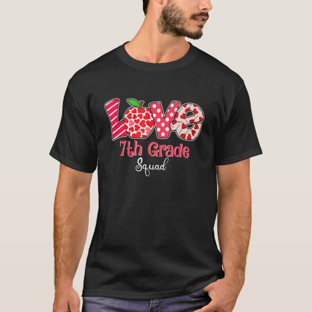 Camiseta Funny School Teacher Love 7th Grade Squad Valentin (Frente)