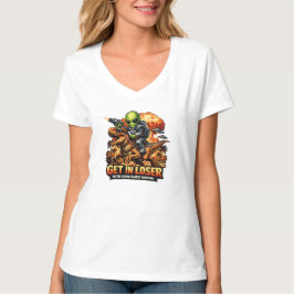 Camiseta Funny Sci-Fi Fantasy Meme Art, Alien Riding Dinosa